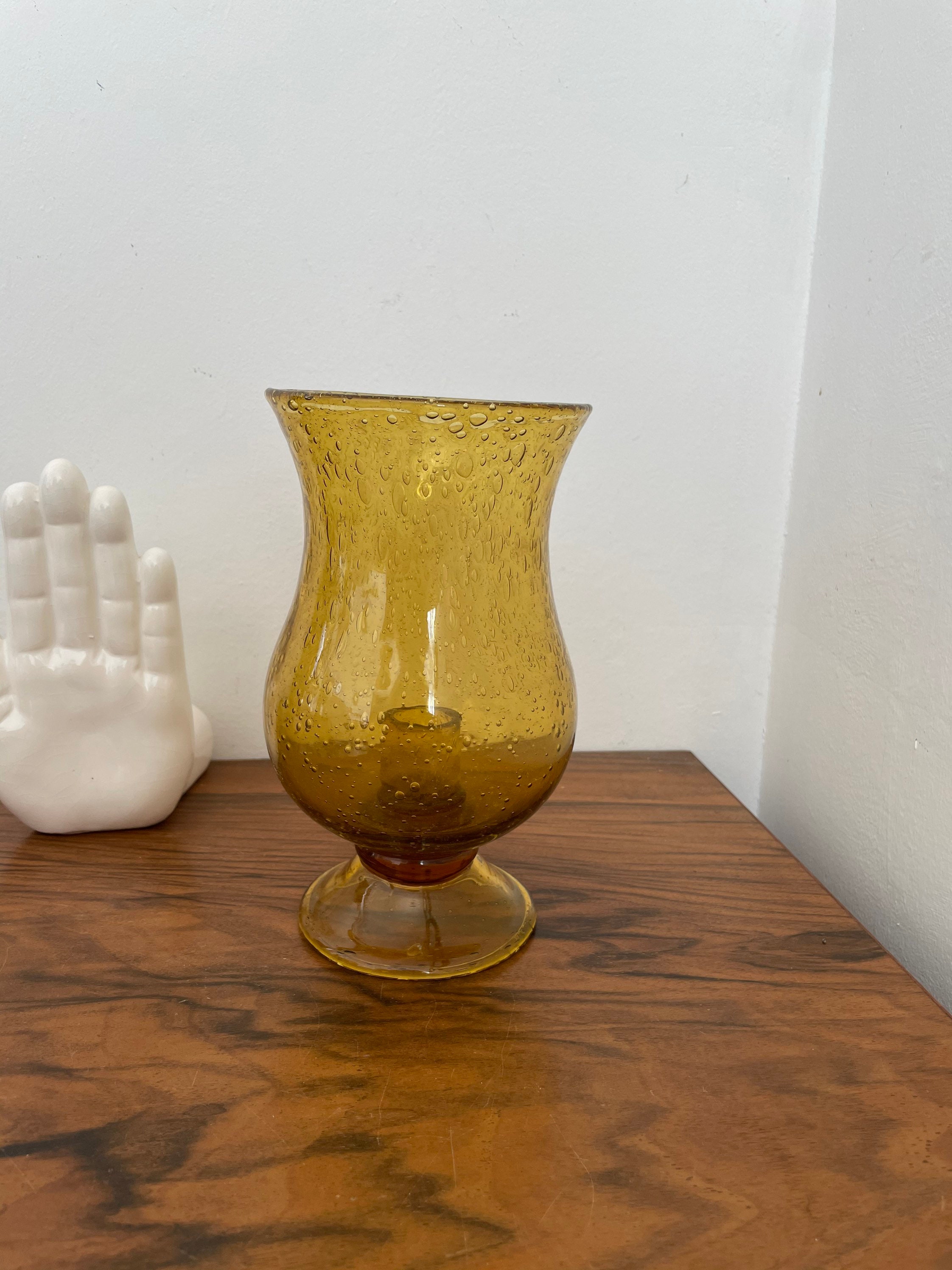 Photophore Biot Vintage Français Vase |Verre Soufflé Bouche Bullé Brutaliste Moderniste | Sud de La 