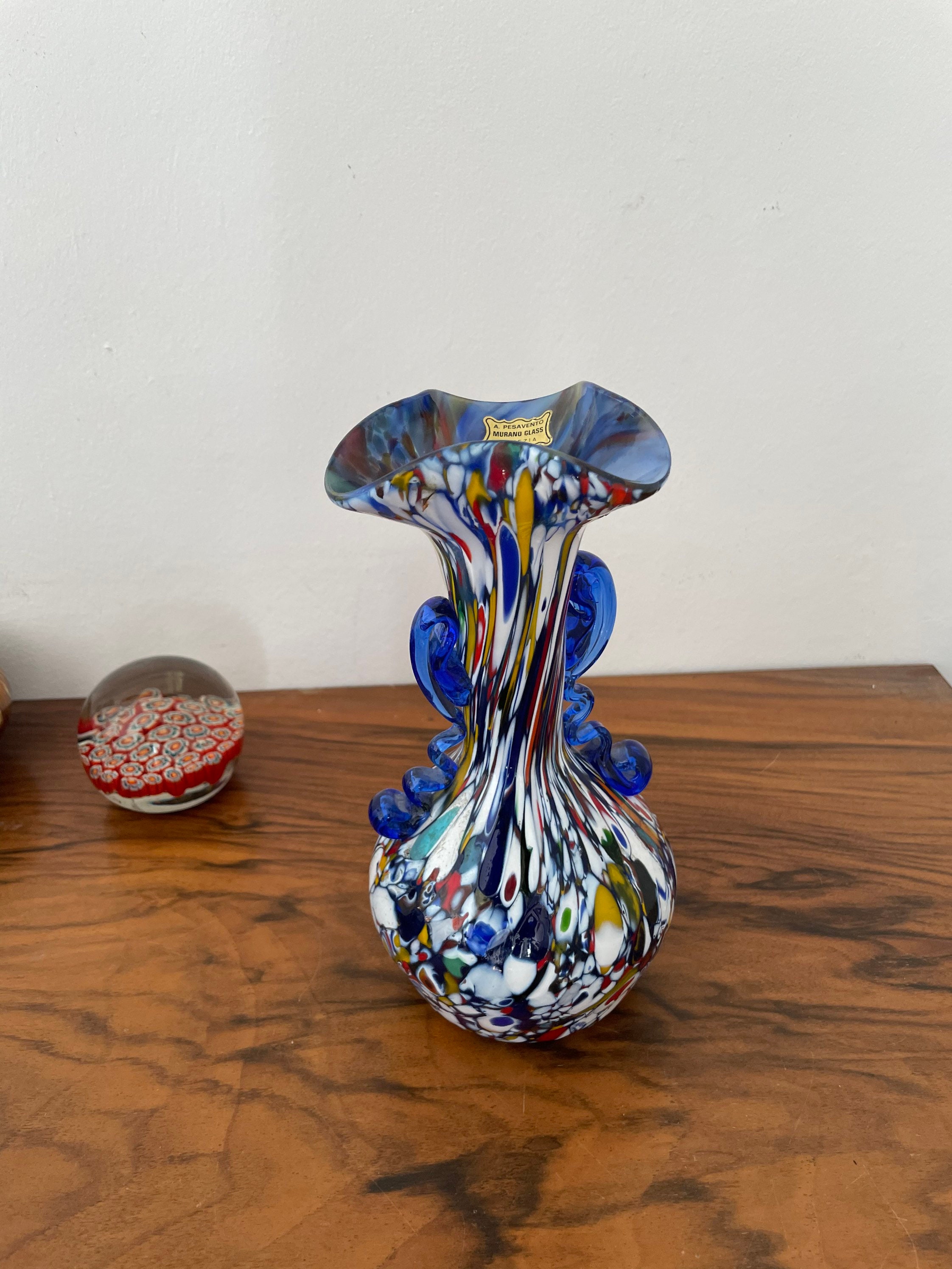 8 22cm Vase A. Pesavento Italian Murano Art Glass Vintage Italy Venezia Millefiori Verre Soufflé Bou