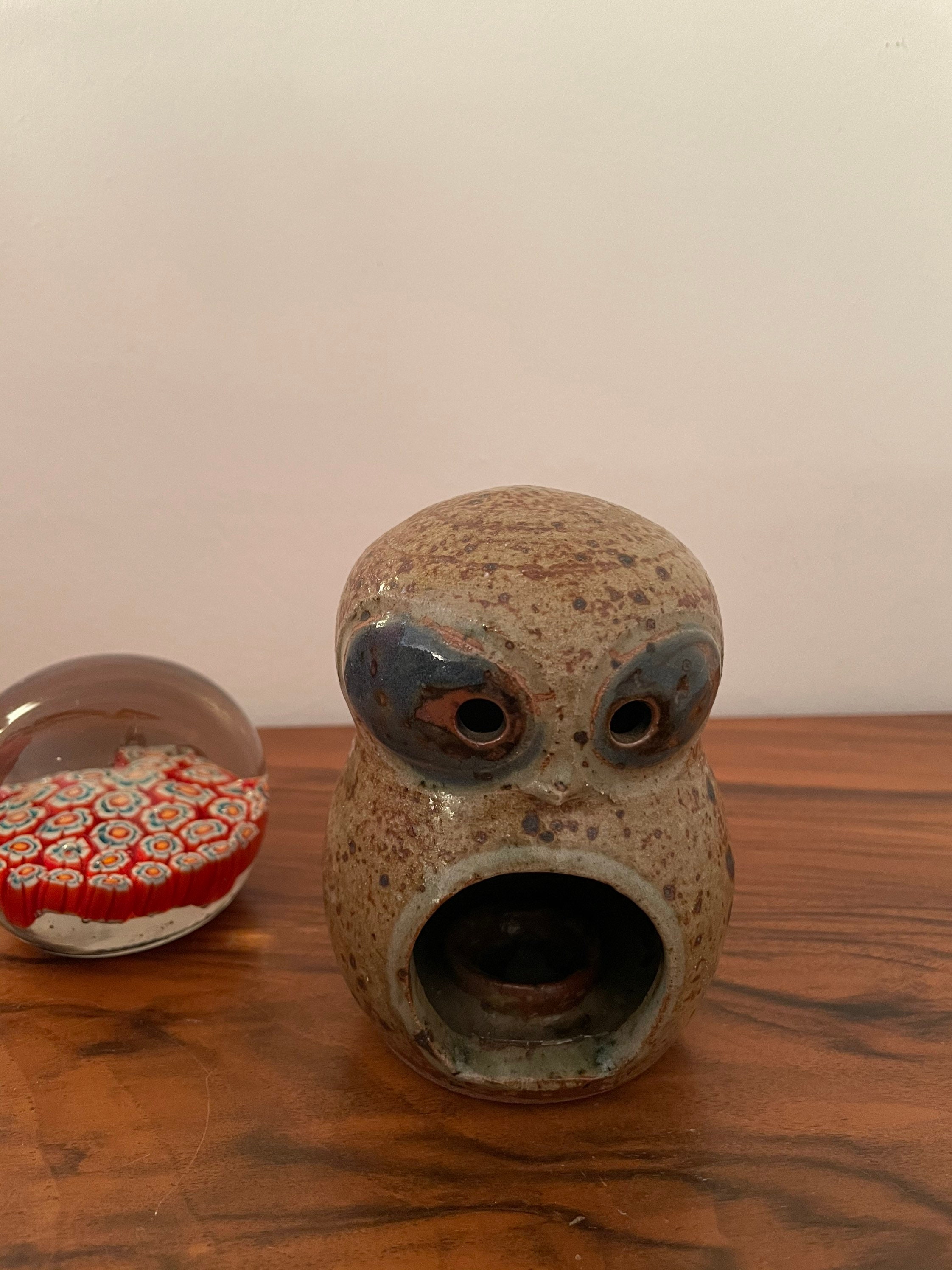 Photophore Guy Baudat Zoomorphe Chouette Hibou Grès Pyrité Vintage Français Rustique Shabbychic Bohe