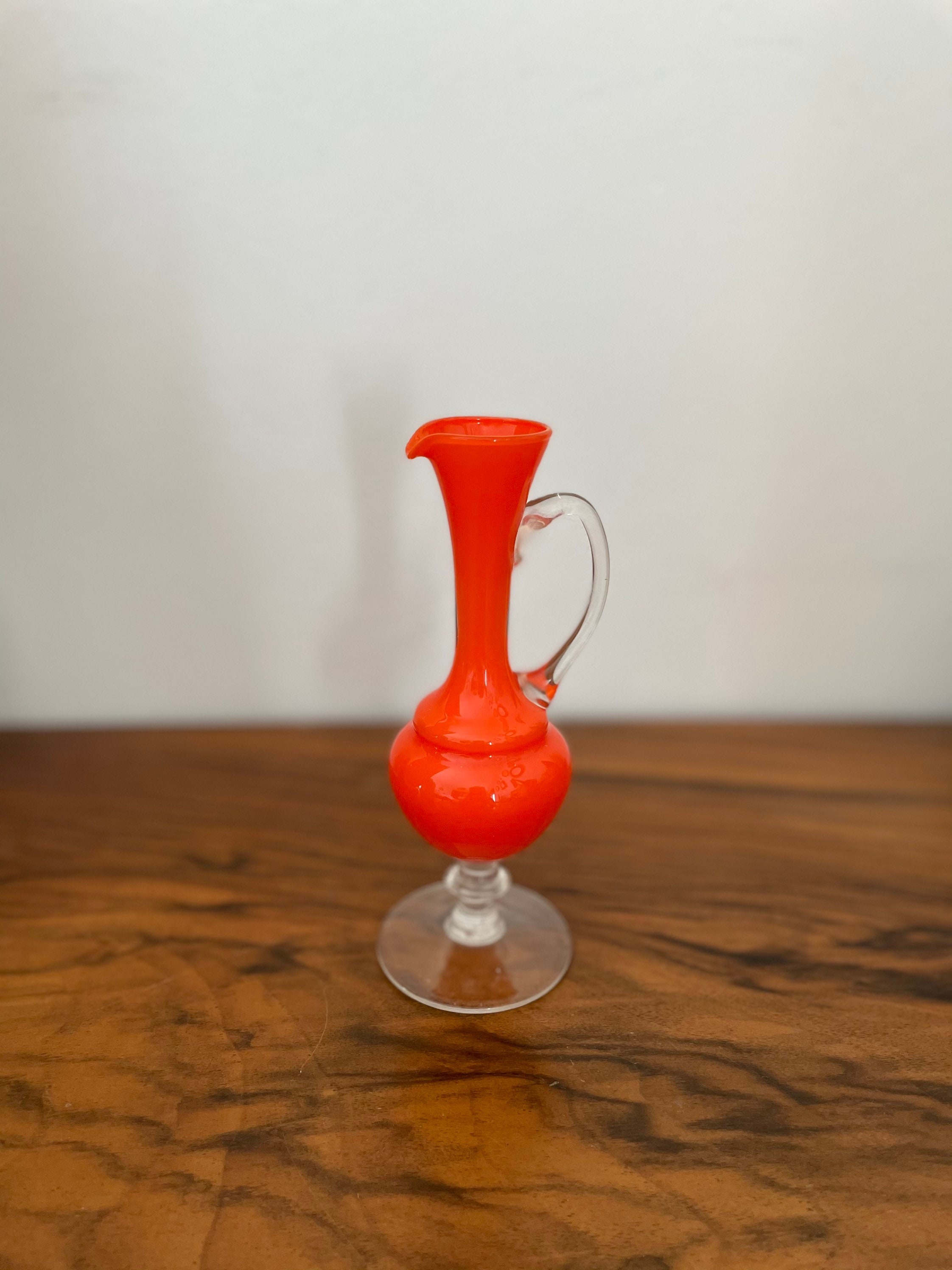 Petit Vase Opaline Orange Verre Florentin Vintage Soliflore/Glass Milk Pichet Anse Cristal