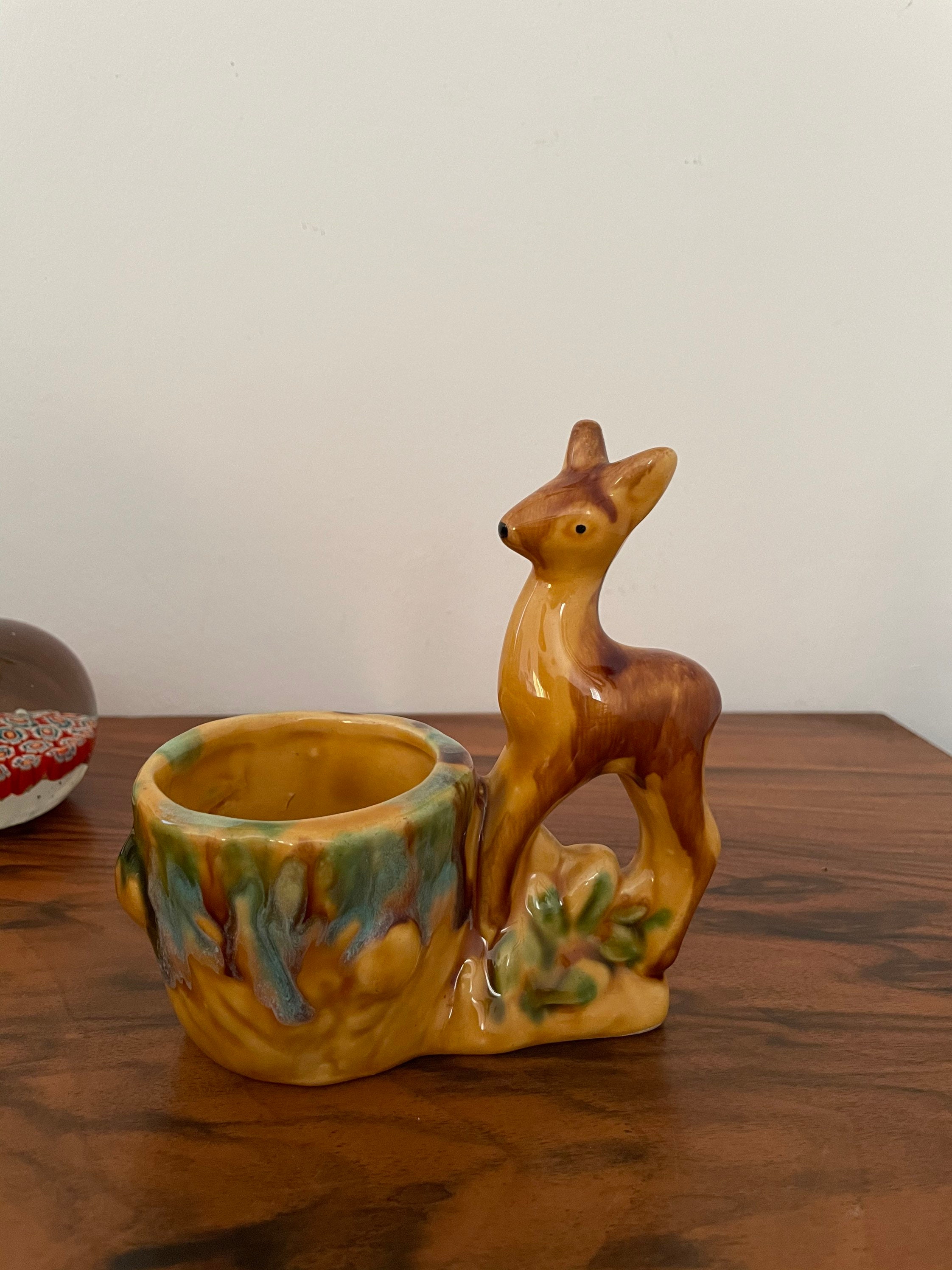 statuette Figurine Biche Bambi Céramique Antique Vallauris Pot Vase Zoomorphe