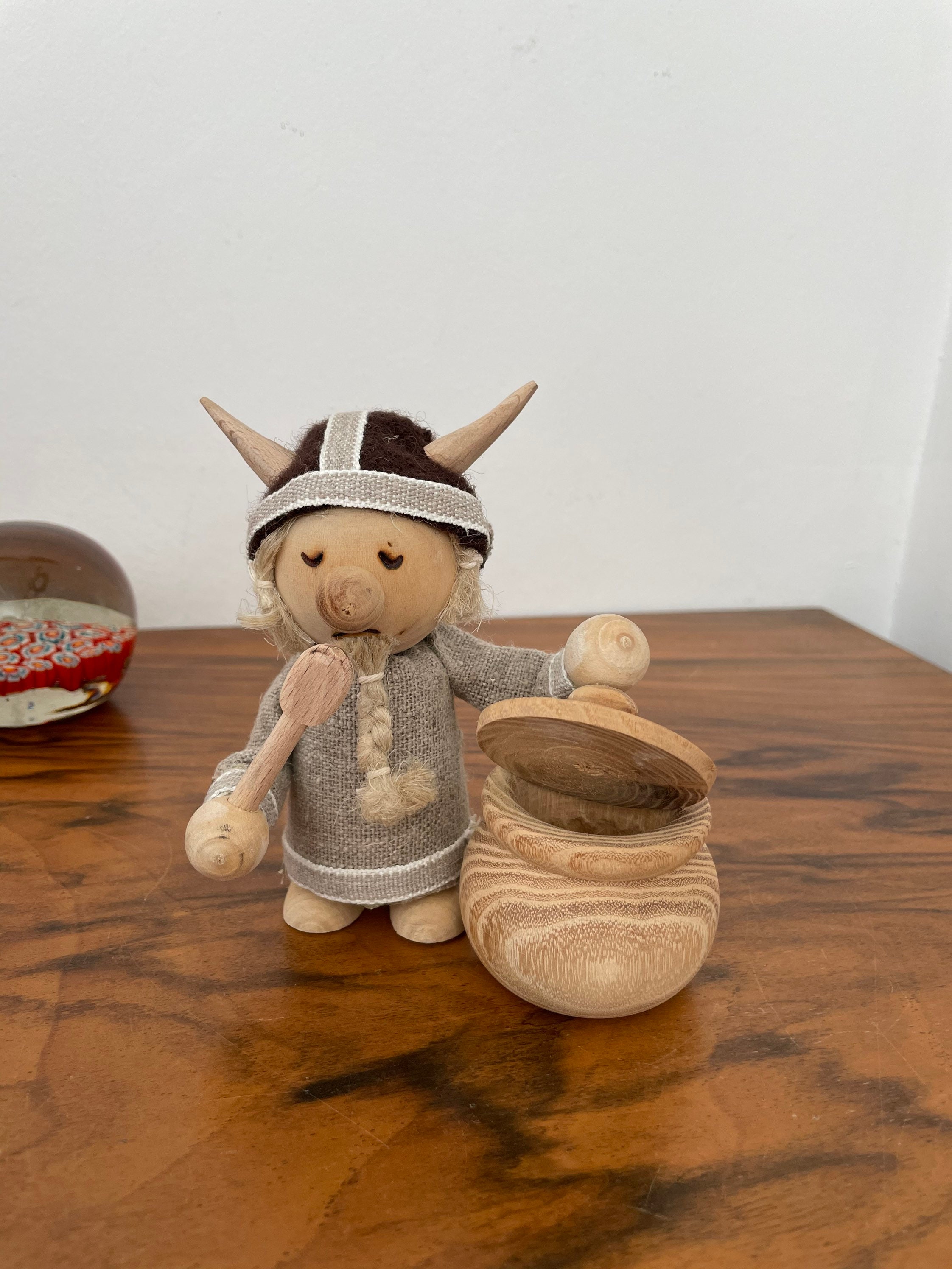 Viking Bois Teck et Fourrure Scandinave Midcentury Sculpture 50 60 Gonk Figurine Danois Jouet Person