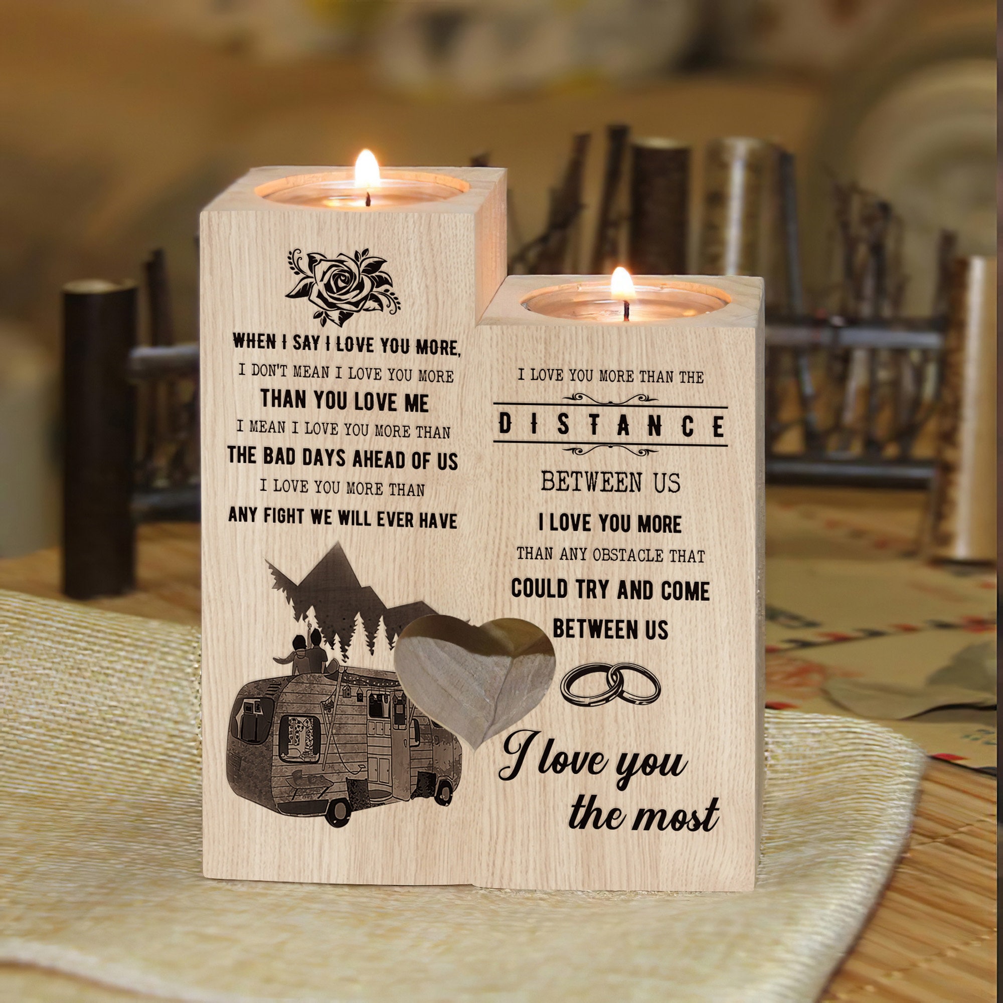 Camping Couple Candle Holder Wooden Candle Holders Wood Etsy