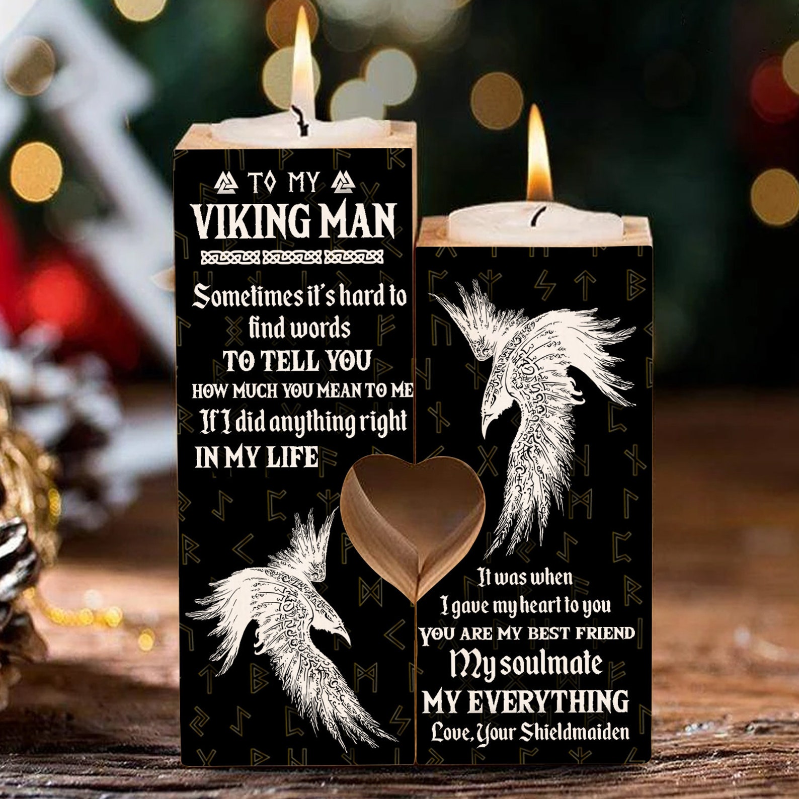 To My Viking Man Candle Holder Wooden Candle Holders Wood Etsy