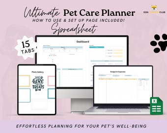 Dog Care Planner Spreadsheet: Editable Pet Tracker (Digital Download)