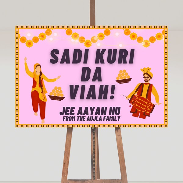 Wedding Sign (Digital) Welcome Sign | Sangeet | Maiyan Sign | Jago Sign | Punjabi Sign | Personalized Anand Karaj Kuri Da Viah