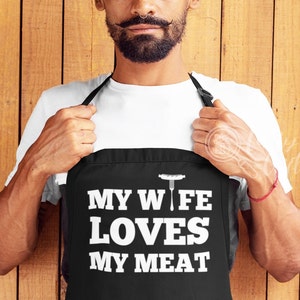 Funny apron,funny aprons for men,funny apron for men,cooking apron,apron with pocket,bbq apron,grilling apron,my wife loves my meat apron