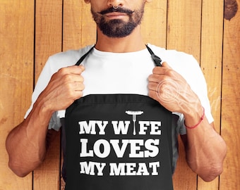 Funny apron,funny aprons for men,funny apron for men,cooking apron,apron with pocket,bbq apron,grilling apron,my wife loves my meat apron