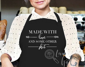 Funny women apron,funny womens apron,funny baking apron,funny cook apron,funny gift for women,funny apron for women,made with love and some