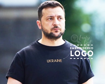Zelensky Embroidered Shirt,Ukraine shirt,Zelensky shirt,embroidered trident,support Ukraine,Ukraine tshirt,ukrainian shirt,embroidered shirt