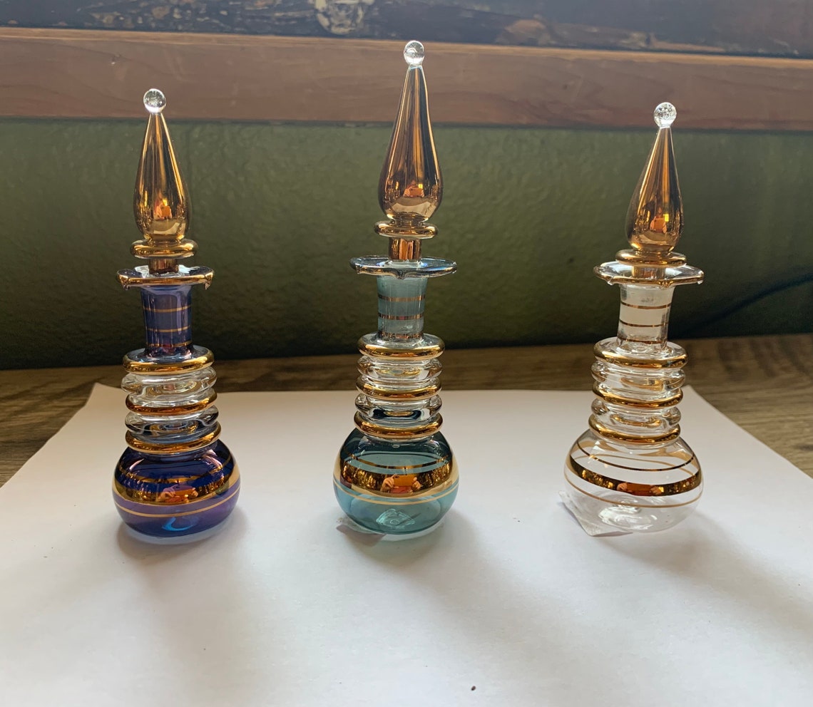 Vintage Mini Egyptian Perfume Bottles Glass Blown Essential Etsy