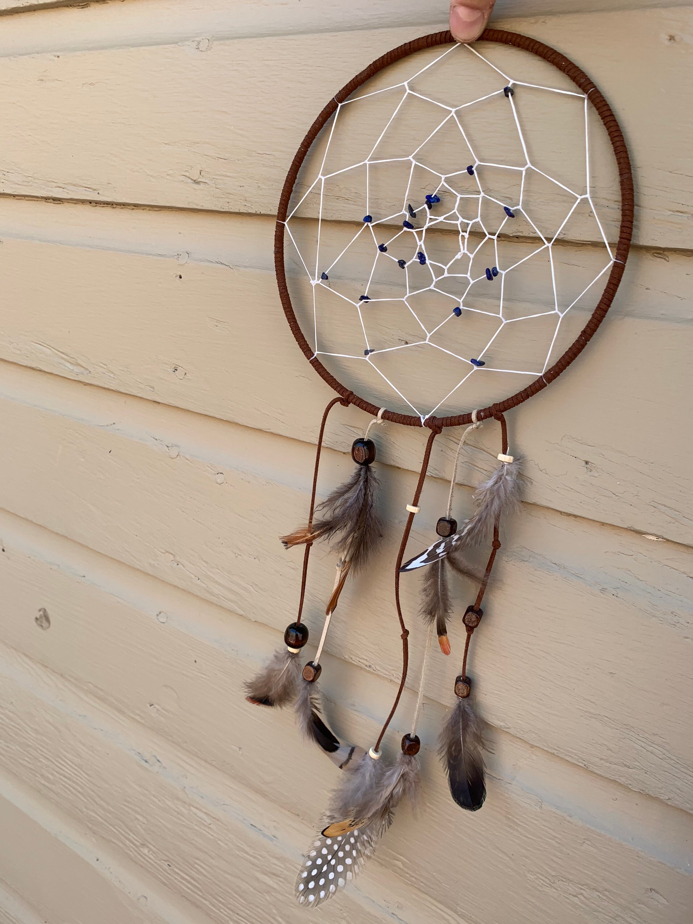 Handmade 8 Dream Catcher/ Leather Suede Cord/copper Hoop/driftwod