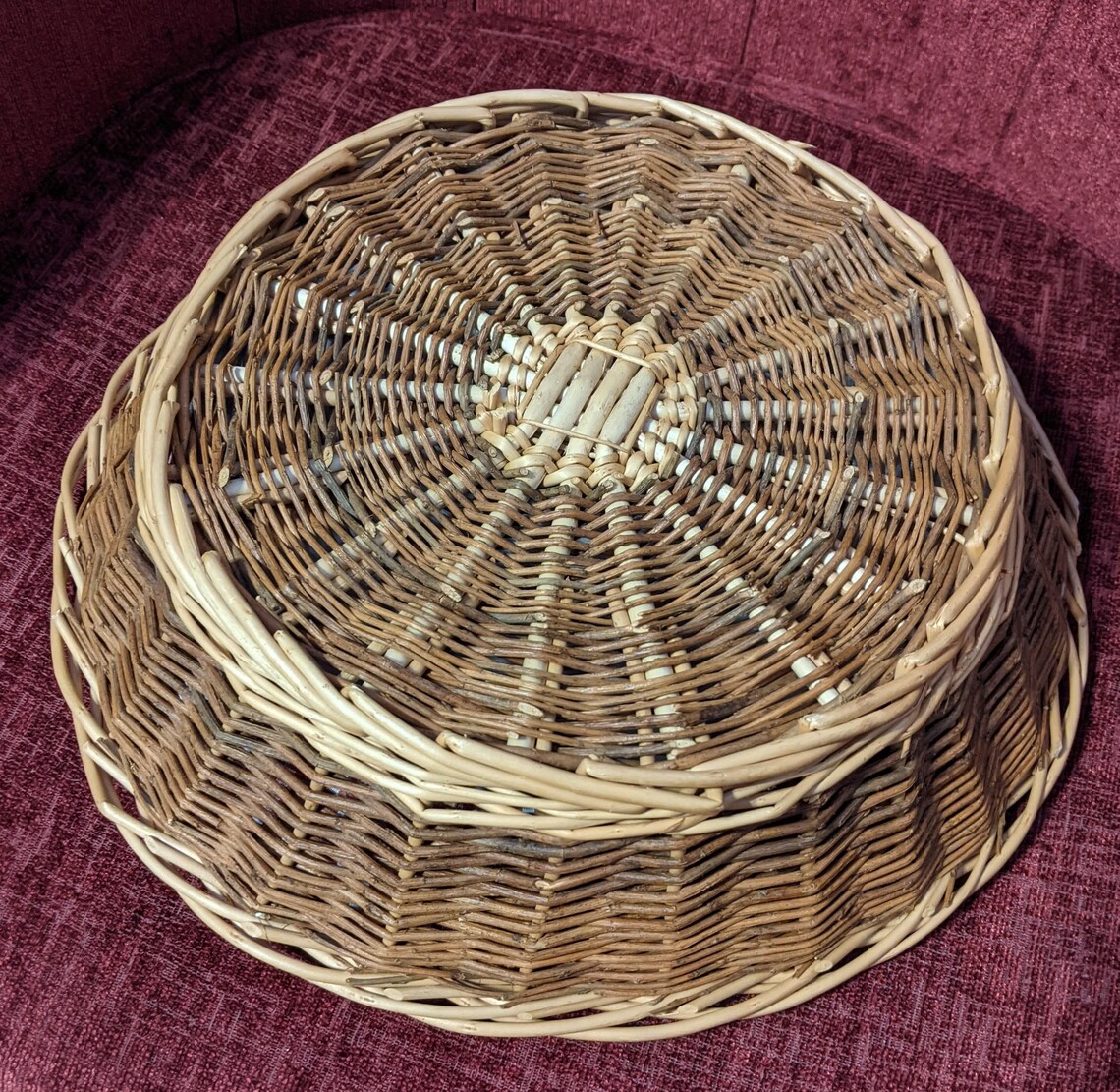 Vintage wicker round serving basket lined with new red and Etsy