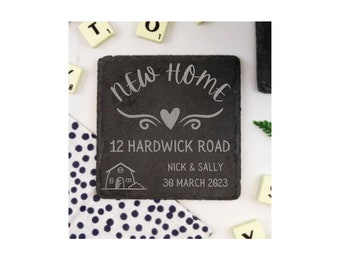 Personalised Slate New Home Drink Coaster - Customised Gift for Any Housewarming or Home Move