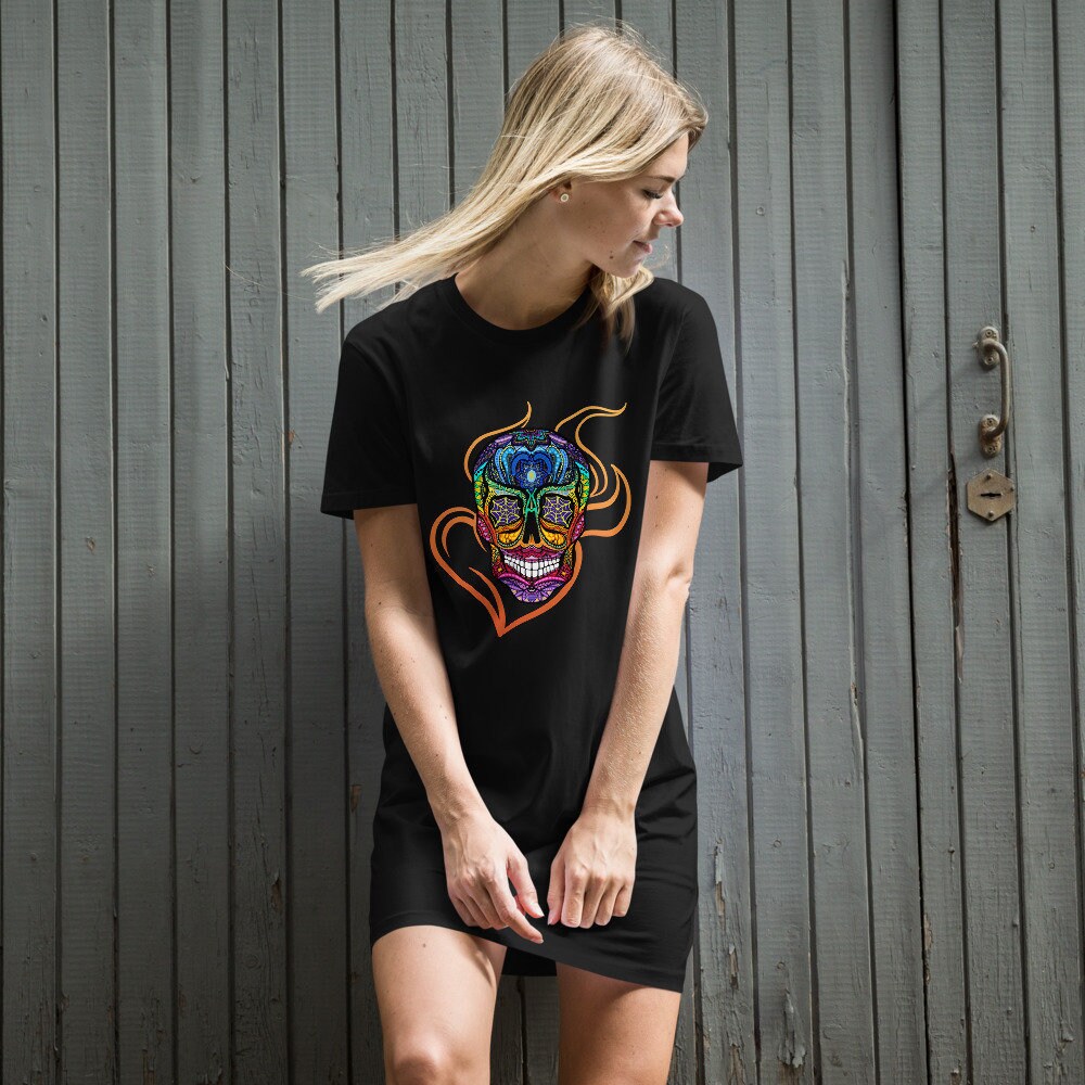 Fire Skull Organic Cotton T shirt Dress Etsy