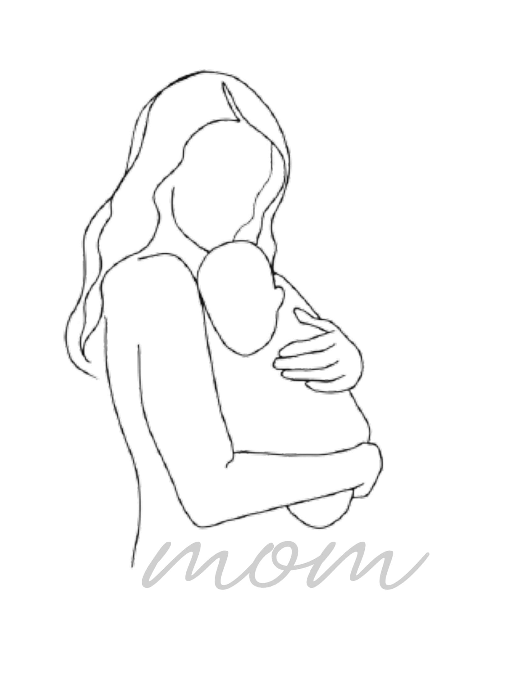 Mom and Baby Outline Mom and Baby Stencil PNG Sublimation Etsy