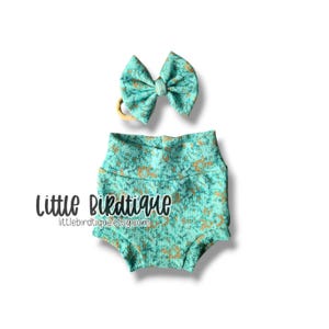 Golden Turquoise Western Cowgirl Bow on Nylon Clip Piggies Headwrap Top Knot Messy Wrap Rose Knot Bummies Bell Bottoms Outfit Separates