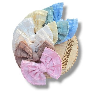 READY TO SHIP Solid Color Ruffle Spring Easter Bow on Nylon Clip Piggies Bow Headwrap Top Knot Messy Wrap Rose Knot
