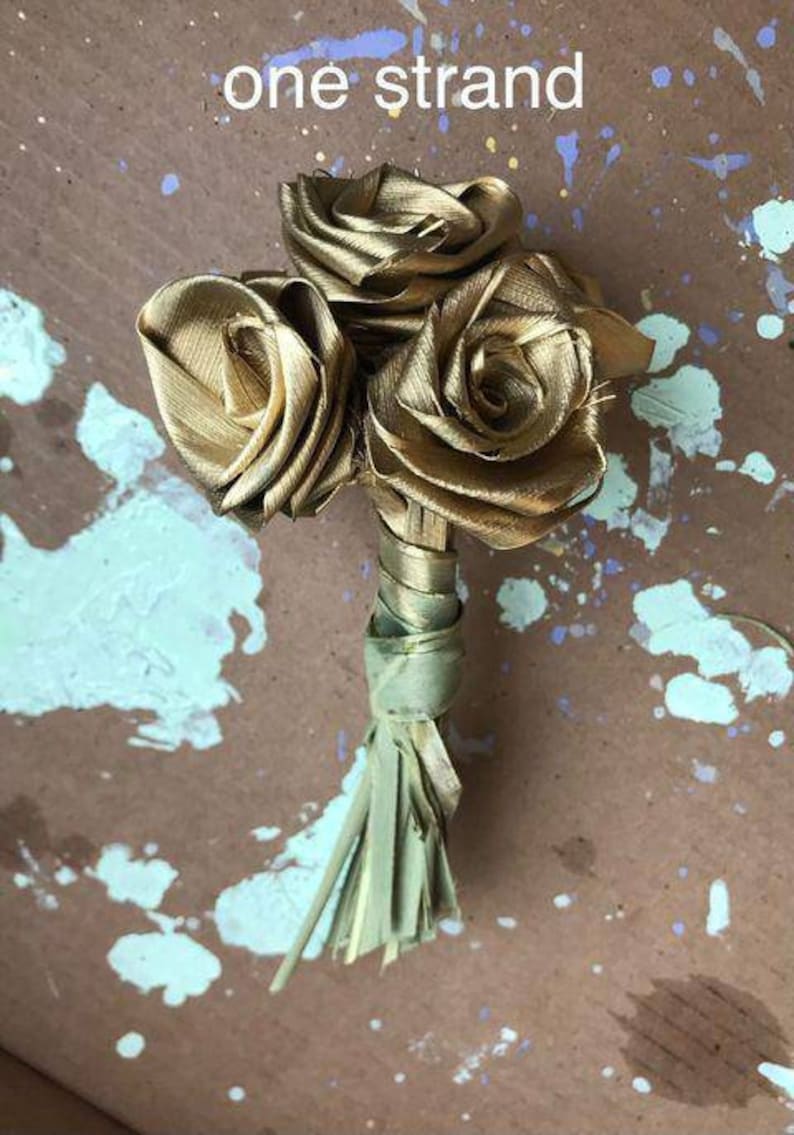 Handmade Seven Gold Dried Roses handcrafted with Palmetto Palm Tree Leaf
