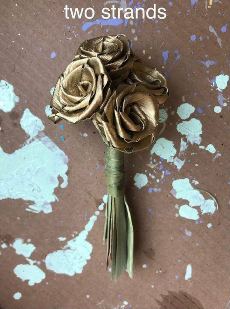 Handmade Seven Gold Dried Roses handcrafted with Palmetto Palm Tree Leaf