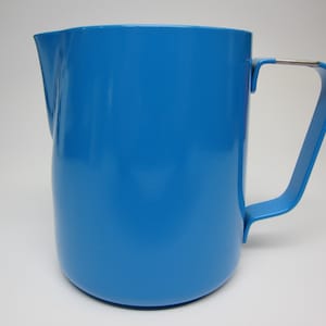 Stainless steel blue powder coated steaming pitcher, 12oz, 20oz and 30oz