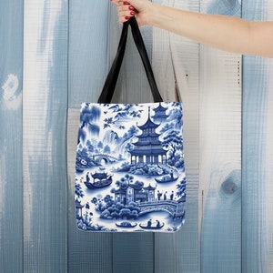 Blue Willow Bag, Vintage Blue Willow Inspired Pattern, Blue Willow Tote, Chinoiserie Bag, Blue Willow Tote Bag