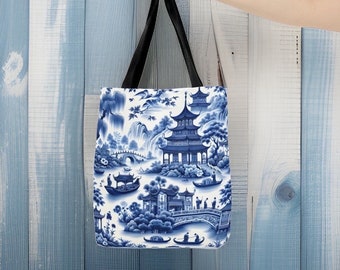 Blue Willow Bag, Vintage Blue Willow Inspired Pattern, Blue Willow Tote, Chinoiserie Bag, Blue Willow Tote Bag