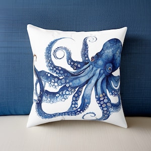 Octopus Pillow, Ocean Themed Pillows, Coastal Home Decor, Beach Cottage, Beach House Decor, Nautical Decor, Beach Home Decor
