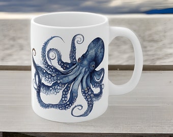 Blue Octopus Coffee Mug - Striking Design, High-Quality Ceramic Material, Coastal Charm, Perfect for Home, Office, & Gifts. 11oz Capacity