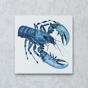 Blue Lobster Print, Lobster canvas, Lobster Decor, Coastal Painting, Beach House Decor, Nautical Decor, Beach Home Decor, 10&quot; x 10&quot;