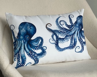 Octopus Pillow Ocean Creature Throw Pillow for Coastal Beach House, Nautical Sea Decor