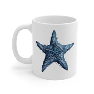 Tasse à café étoile de mer bleue - Design frappant, matériau céramique de haute qualité, charme côtier, parfaite pour la maison, le bureau et les cadeaux. Capacité de 11 oz image 2