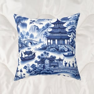 Blue Willow Print Pillow, Willow Pillow, Blue Pillow, Chinoiserie, Asian Pillow, Willow Decor