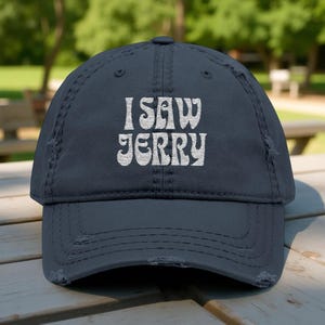Ich sah Jerry (Garcia) bestickte Distressed Baseballmütze, Grateful Dead Geschenk, kommt in 4 Farben.