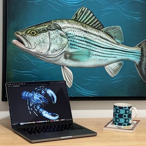 Striped Bass on Canvas, Striped Bass Art, Fishing Gift, Fishing Art, Fly Fishing Art, Saltwater Fishing, Fish Painting, Fish Print For Home