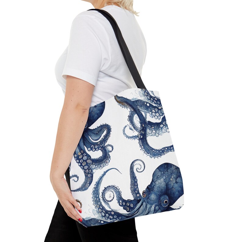 Blue Octopus Tote, Octopus Bag, Coastal Tote Bag, Beach Cottage Tote, Summer Tote, Beach House Decor, Nautical Tote, Blue Octopus image 5