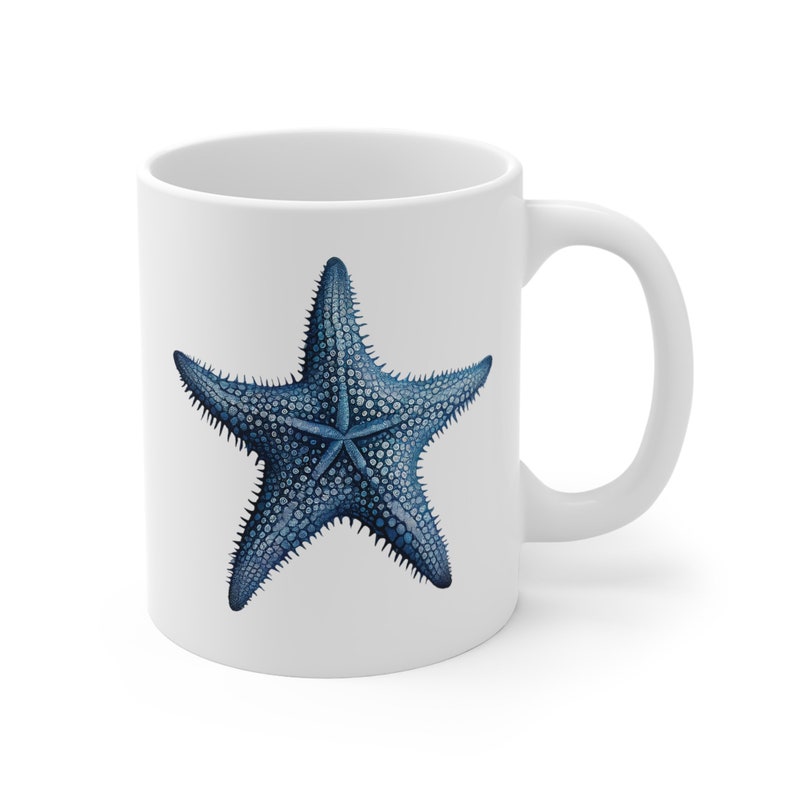 Tasse à café étoile de mer bleue - Design frappant, matériau céramique de haute qualité, charme côtier, parfaite pour la maison, le bureau et les cadeaux. Capacité de 11 oz image 4