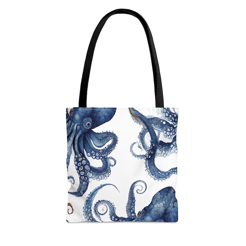 Blue Octopus Tote, Octopus Bag, Coastal Tote Bag, Beach Cottage Tote, Summer Tote, Beach House Decor, Nautical Tote, Blue Octopus image 3