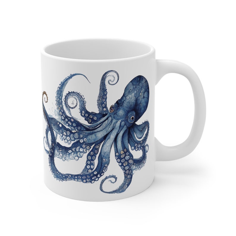 Blue Octopus Coffee Mug - Striking Design, High-Quality Ceramic Material, Coastal Charm, Perfect for Home, Office, & Gifts. 11oz Capacity image 2