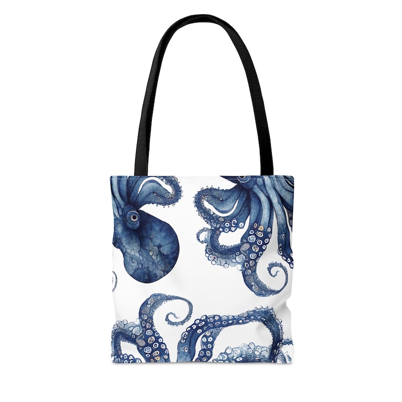Blue Octopus Tote, Octopus Bag, Coastal Tote Bag, Beach Cottage Tote, Summer Tote, Beach House Decor, Nautical Tote, Blue Octopus image 4