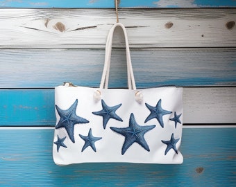 Beach Bag, Blue Starfish Design, Beach Bag Tote, Cute Beach Bag, Large Beach Bag, Preppy Beach Bag, Beach Tote