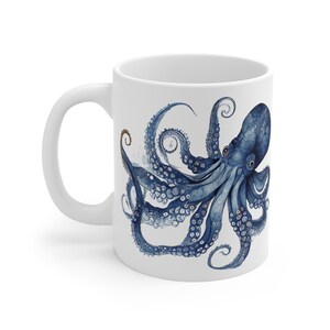 Blue Octopus Coffee Mug - Striking Design, High-Quality Ceramic Material, Coastal Charm, Perfect for Home, Office, & Gifts. 11oz Capacity image 3