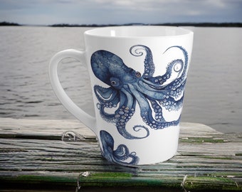 Blue Octopus Coffee Mug - Striking Design, High-Quality Ceramic Material, Coastal Charm, Abstract Octopus Pattern, 12oz