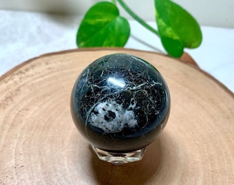 Natural Black Tourmaline White Feldspar Crystal Ball, 60 mm Crystal Orb, Decor
