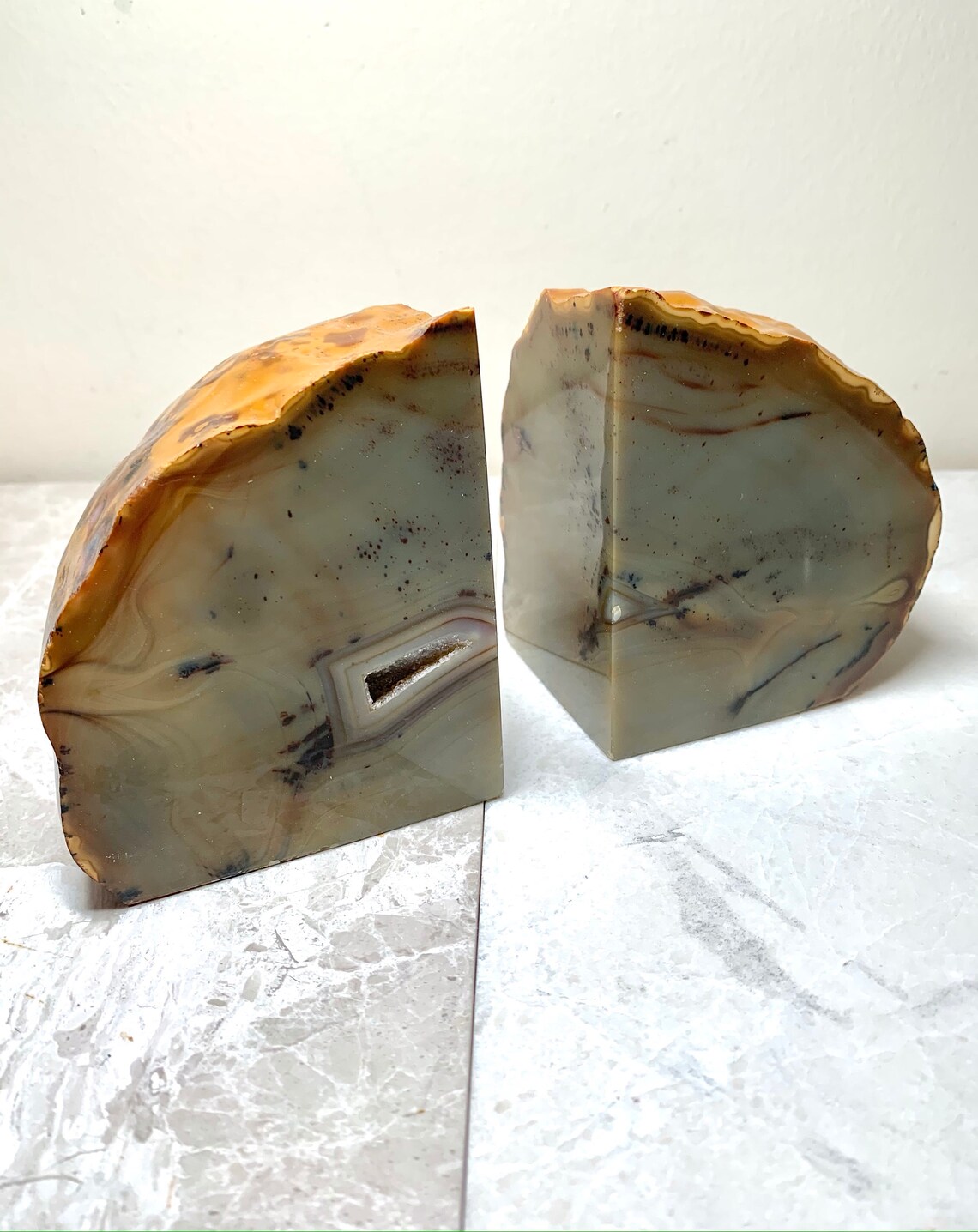 Natural Agate Bookends Set, Crystal Bookends, Gran Geode Decor, Regalo