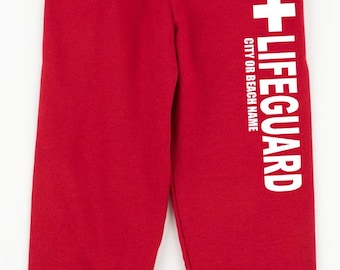 New For Adult Personalized Custom Sweatpants Lifeguard Red White