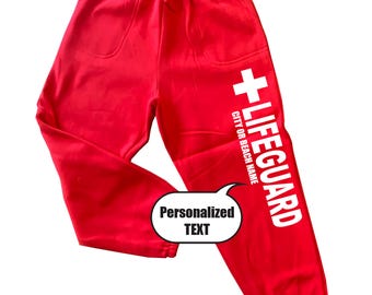 New For Youth Personalized Custom Sweatpants Lifeguard Red White
