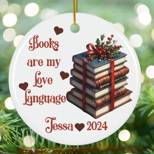 Book Lovers Ornament, Custom Name Books Christmas Ornament, Personalized Bookish Ornament, Reading Ornament, Book Club, Reader Gift