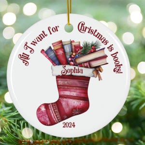 Book Lovers Ornament, Custom Name Books Christmas Ornament, Personalized Bookish Ornament, Reading Ornament, Book Club, Reader Gift
