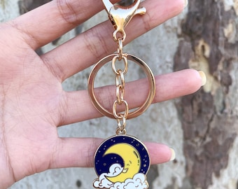 Moon Keychain | Gold Hard Enamel Moon Keychain